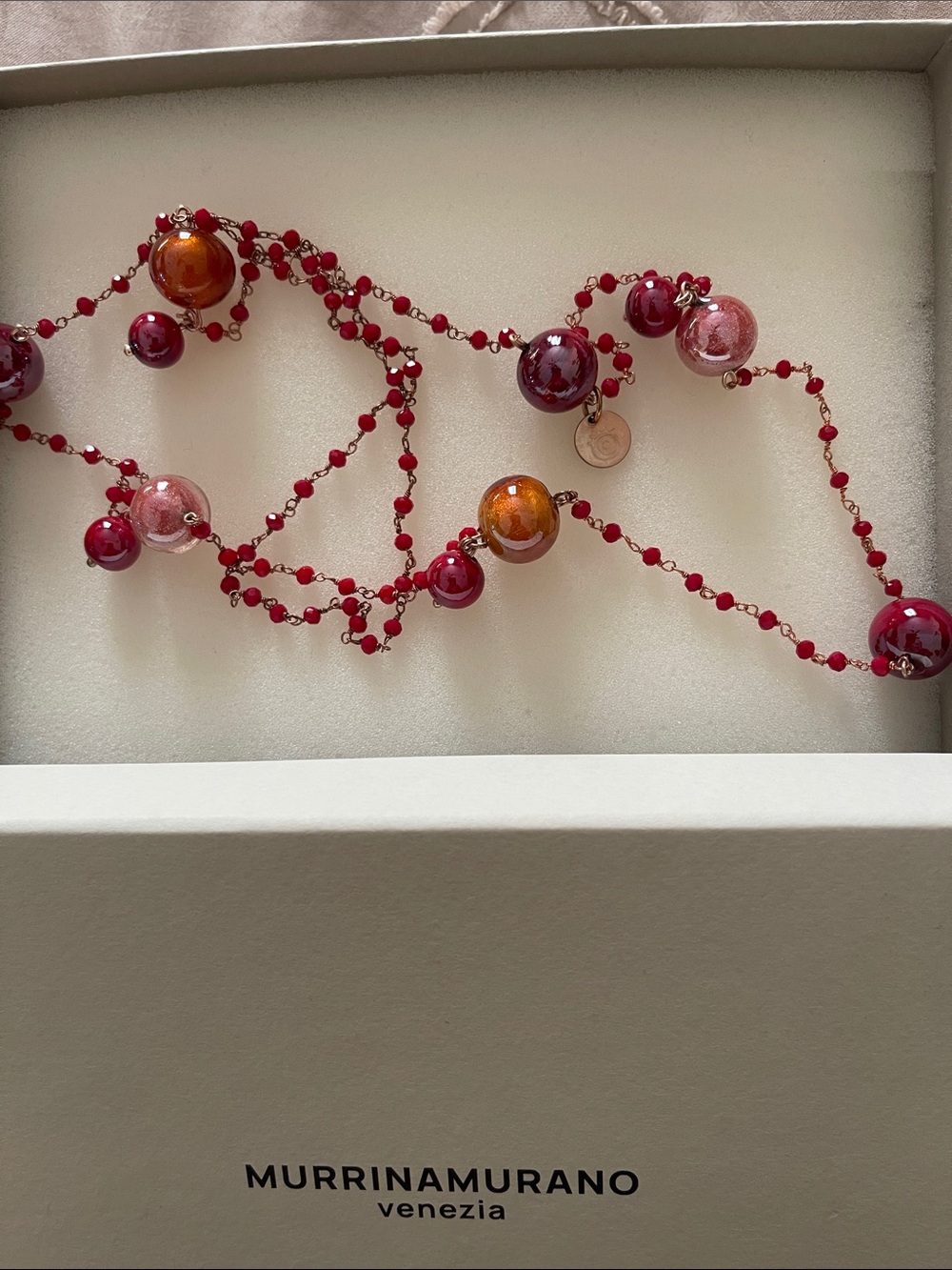 MurrinaMurano Red Glass Bead Necklace